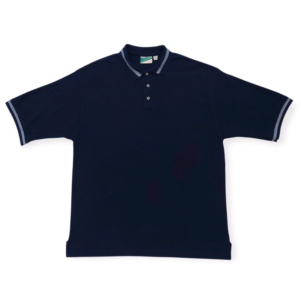 Vintage Crest Signature Polo Shirt 2XL Blue Mesh Short Sleeve 90s Made In USA